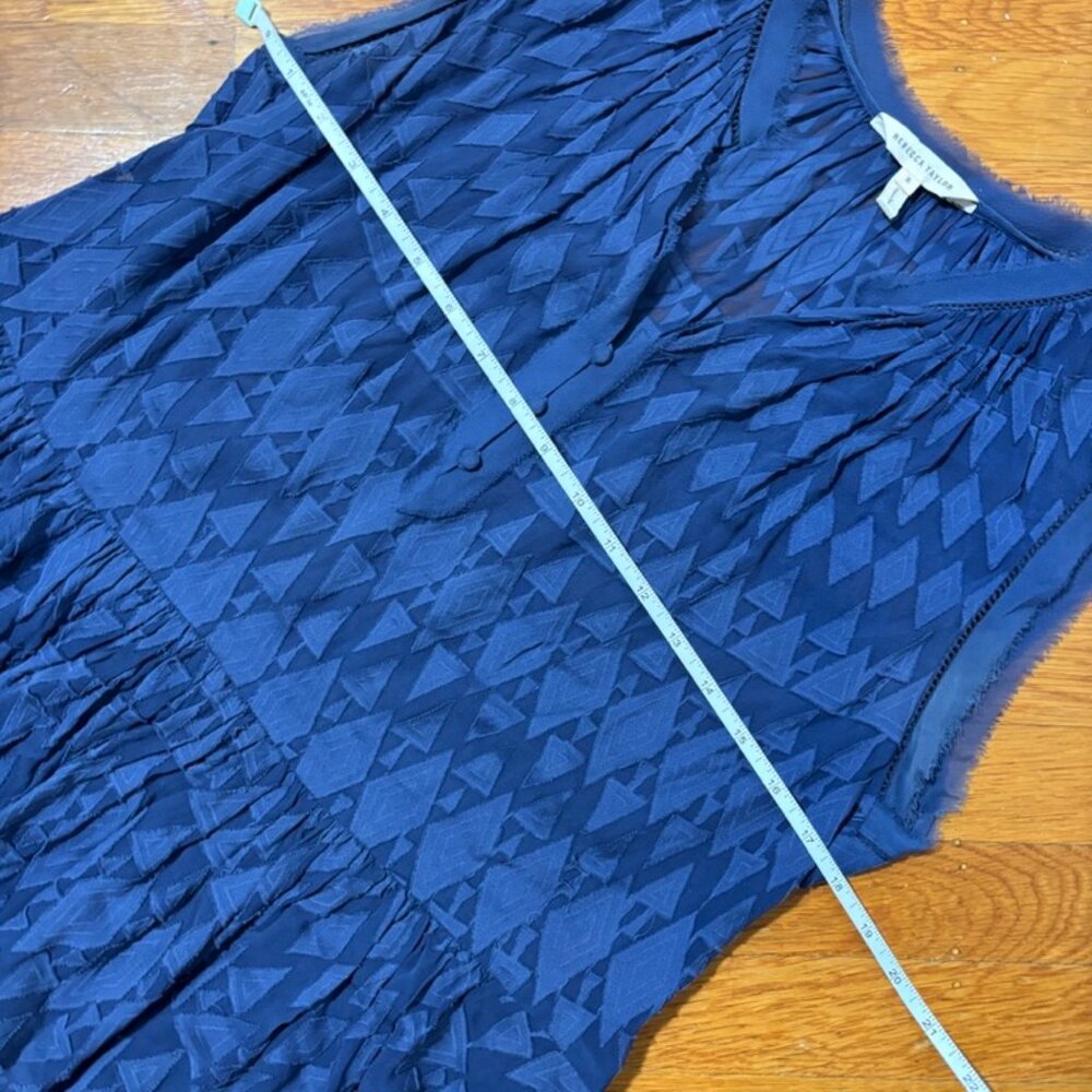 Rebecca Taylor Navy Diamond Embroidered Sheer Blouse Size L - Picture 11 of 11